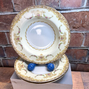 Set of 3 Vintage Noritake‎ Camillia Rimmed Soup Bowls Japan #4375 MCM 1950s